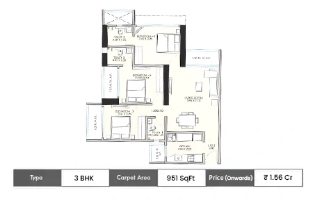 3 BHK 951 SqFt